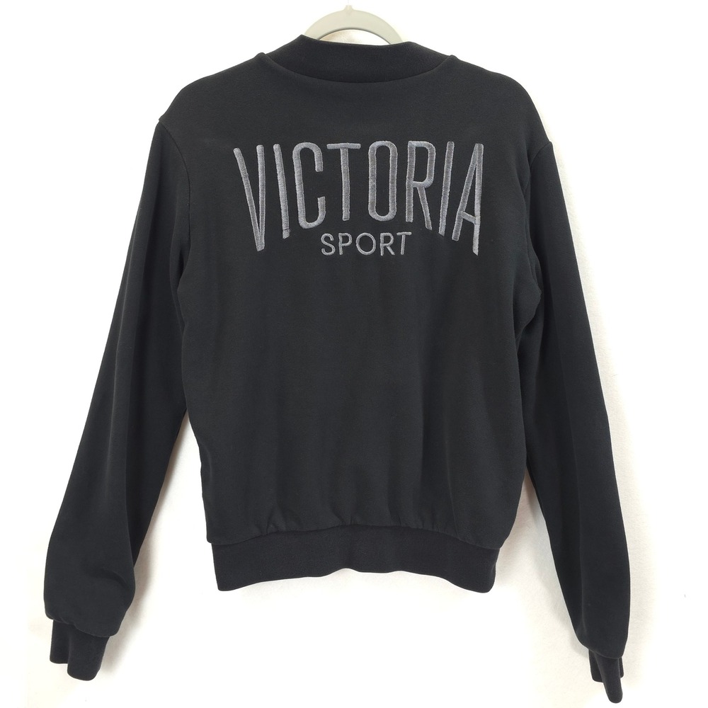 Victoria's Secret Sport Full Zip Sweatshirt Jacket Embroidered Black Women S
